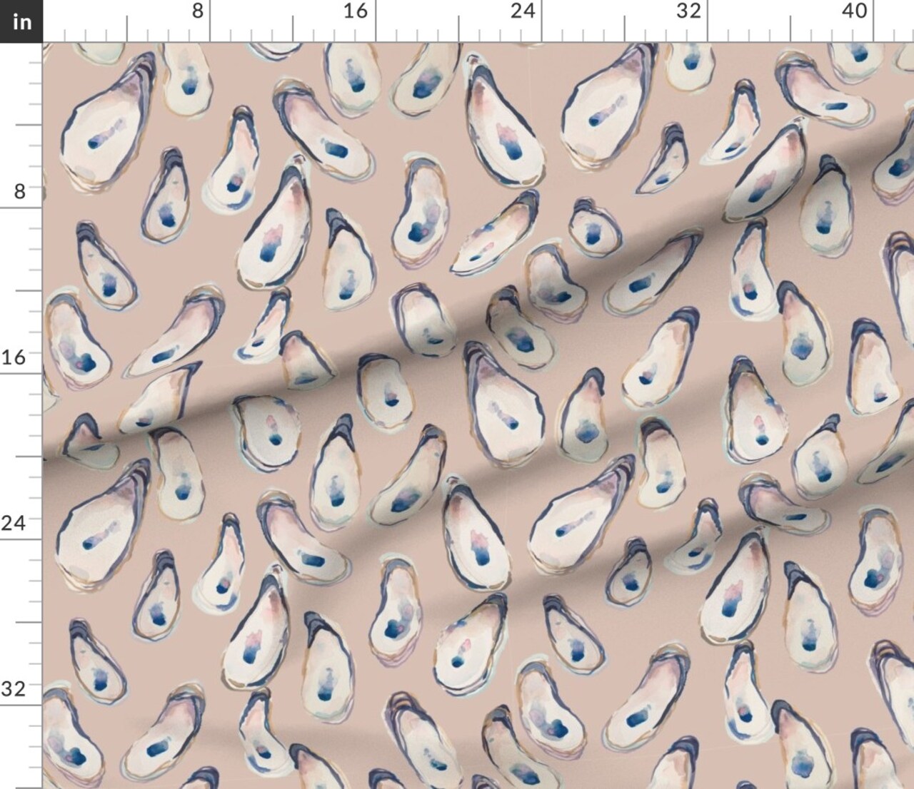 Watercolor Oysters Beach Ocean Minimal Classic Boho Cottage Core Pink Sea Shells Custom Printed Fabric by Spoonflower Various Fabrics by the Yard or Fat Quarter